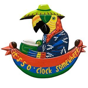 Wood Sign It’s 5 O’clock Somewhere Parrot Bar Sign Tiki Tropical Barbecue Party